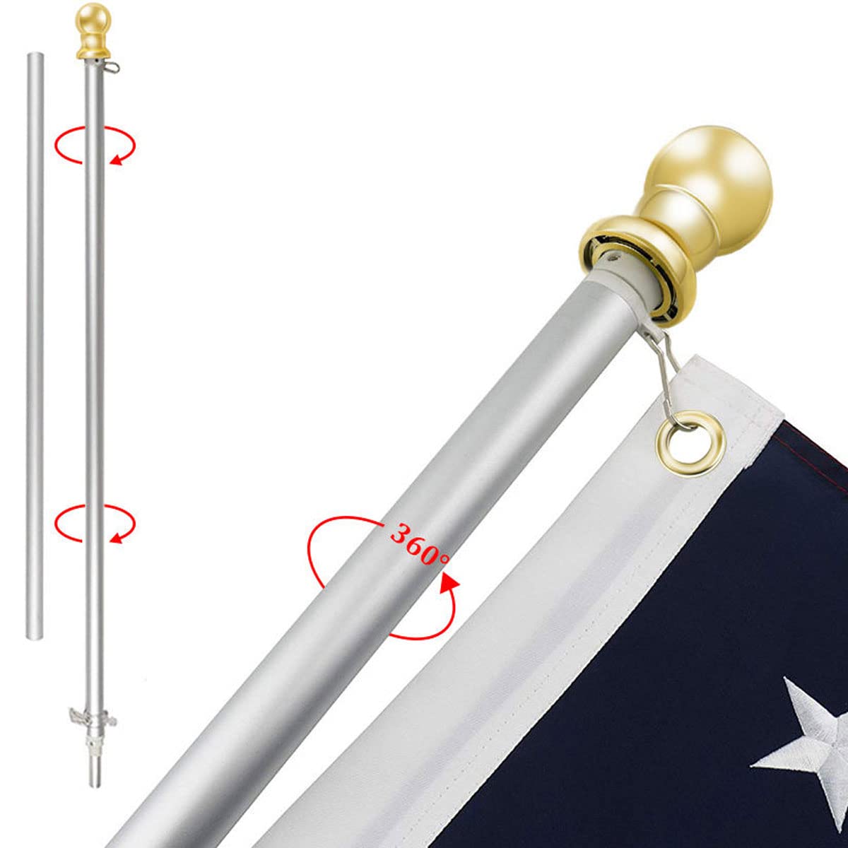 Flag Pole and Bracket Kit Brushed Aluminum H5090