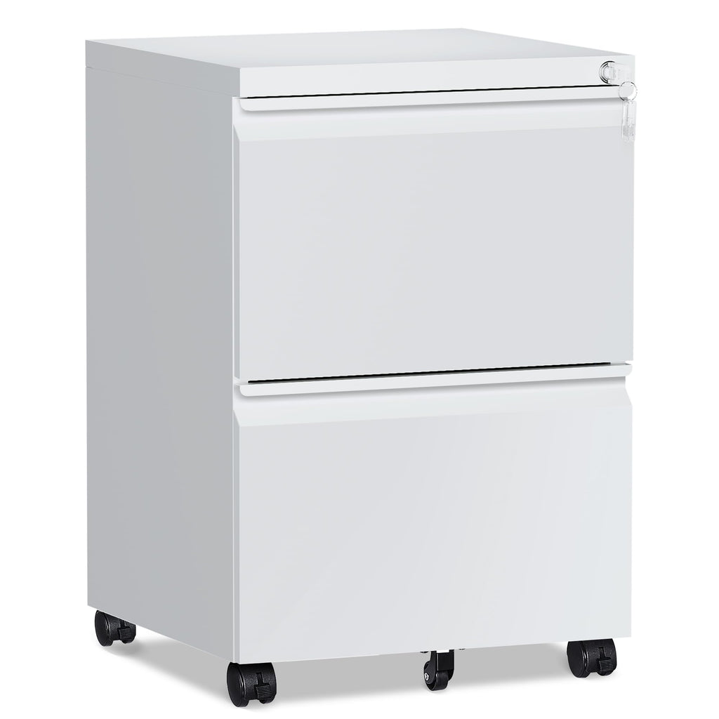 2 Drawer White Metal File Cabinet with Lock and Wheels D4151