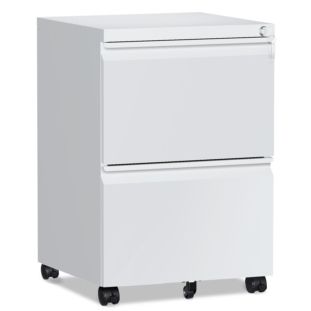 2 Drawer White Metal File Cabinet with Lock and Wheels D4151
