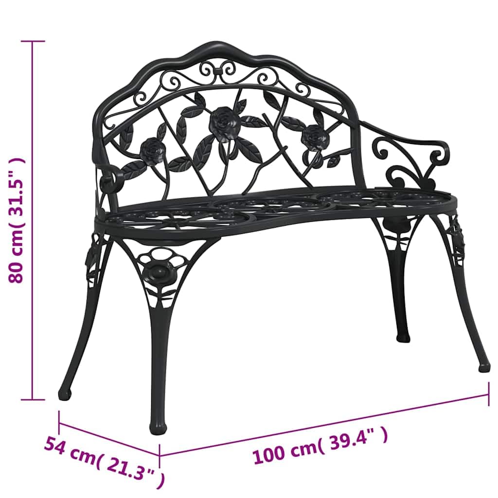Cast Aluminum Black Patio Bench with Backrest C846677
