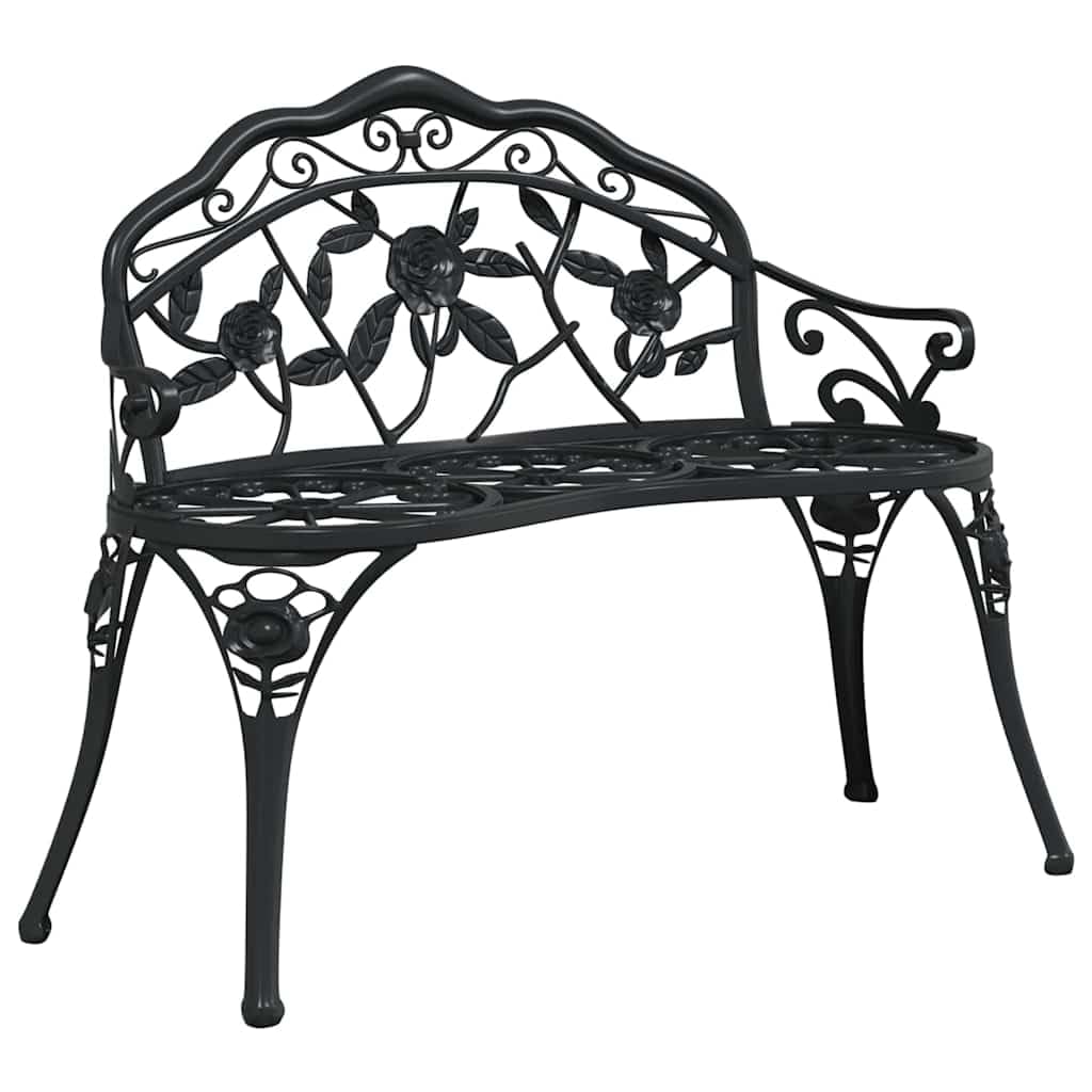 Cast Aluminum Black Patio Bench with Backrest C846677