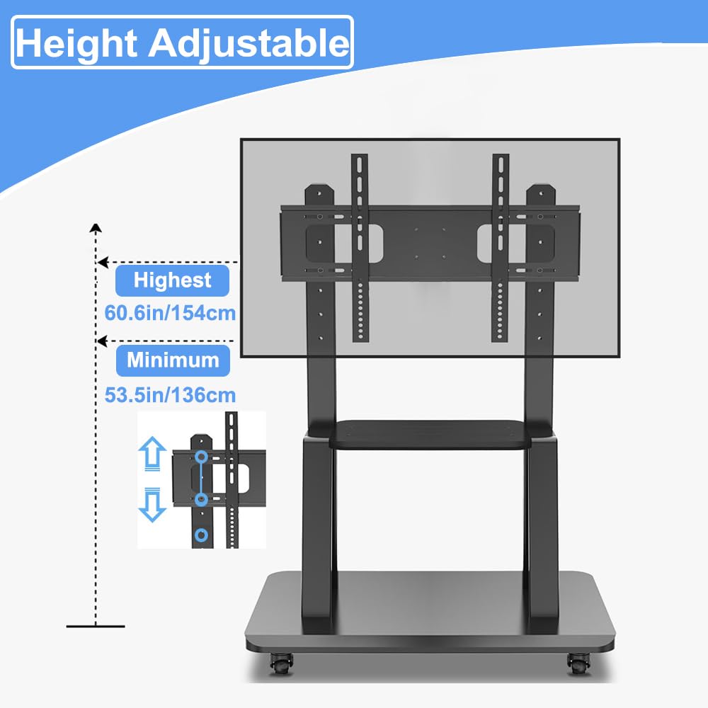 Mobile TV Stand on Wheels for 32-75 Inch Flat Panel Screens with Shelf B4993