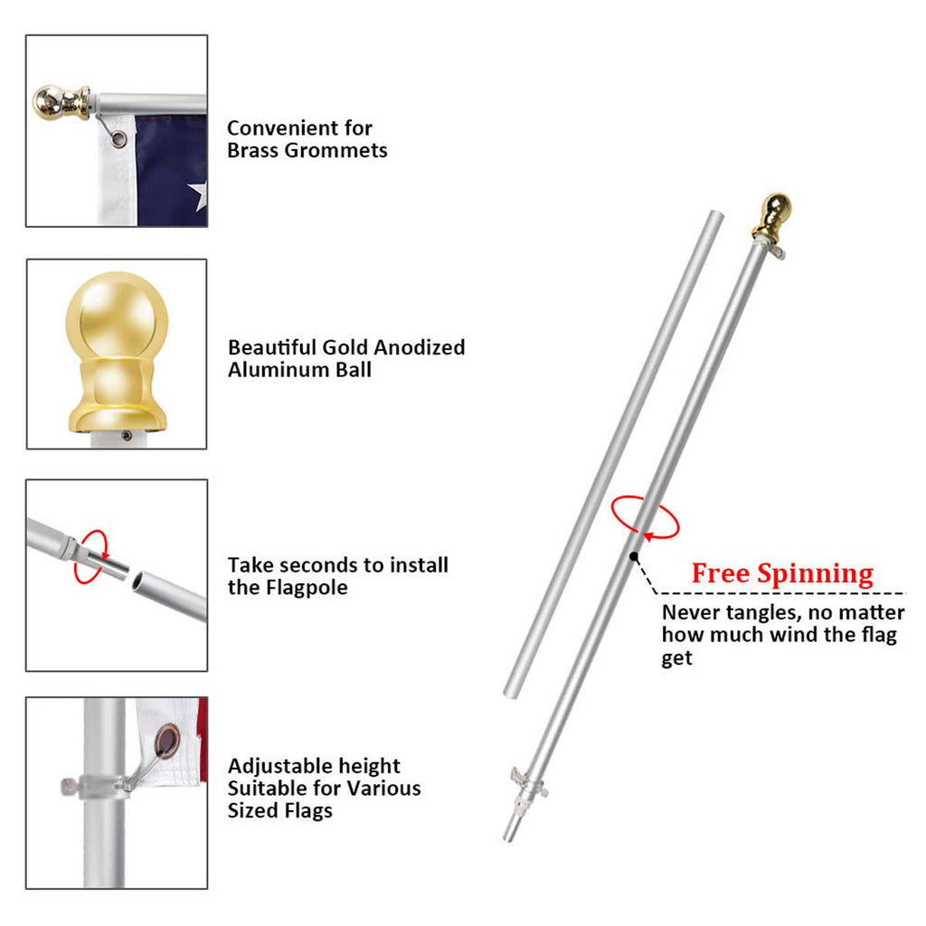 Flag Pole and Bracket Kit Brushed Aluminum H5090