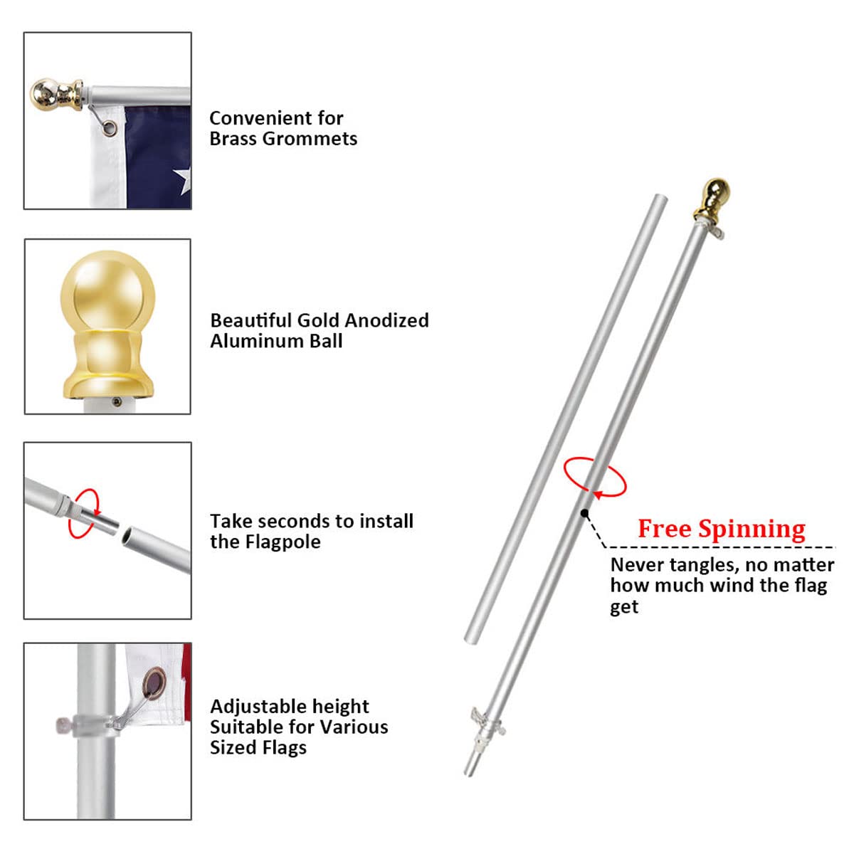 Flag Pole and Bracket Kit Brushed Aluminum H5090