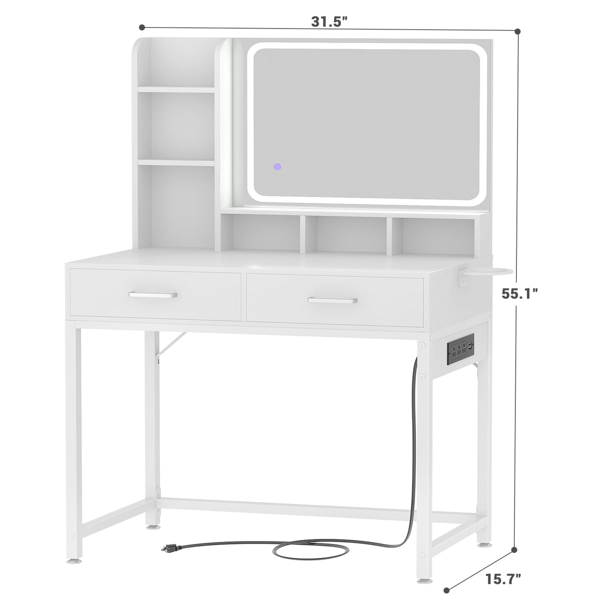 White Vanity Desk with Mirror and Drawers V66165