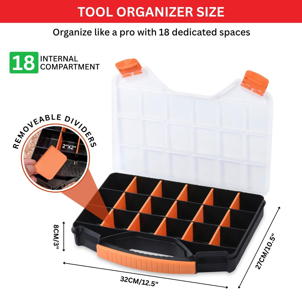 18-Compartment Portable Plastic Hardware Organizer Box A522548