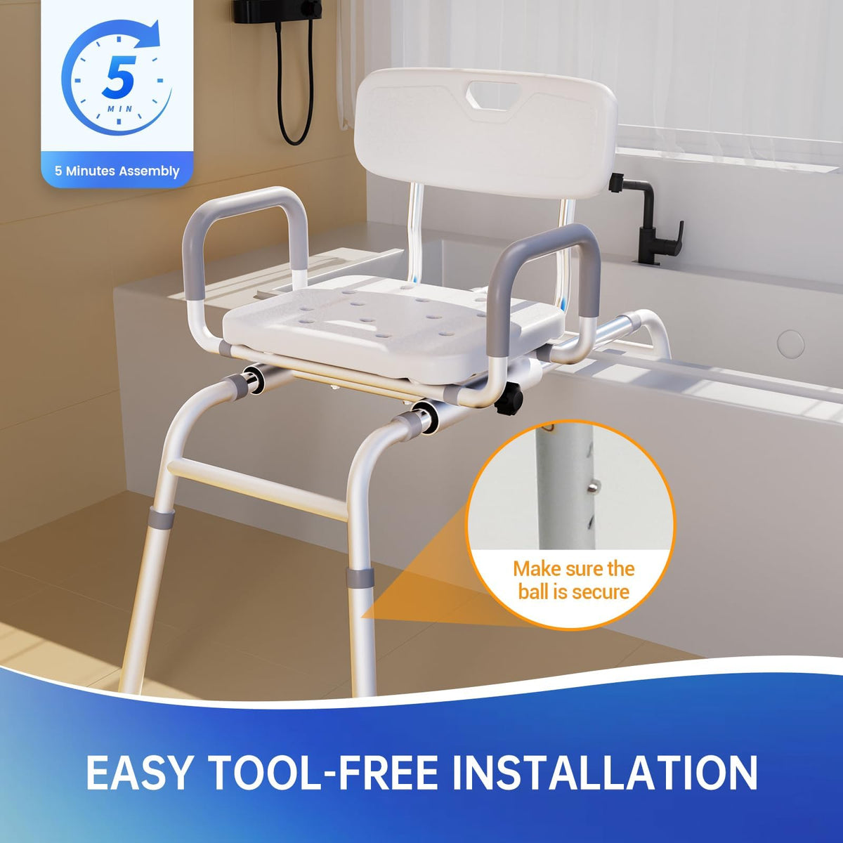 360° Swivel Adjustable Transfer Shower Chair with EVA Seat E6746