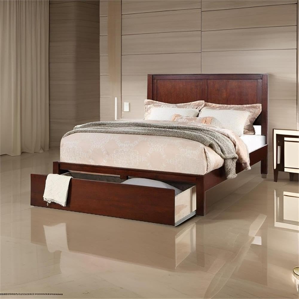 California King Solid Wood Platform Bed with Storage Drawer W3802