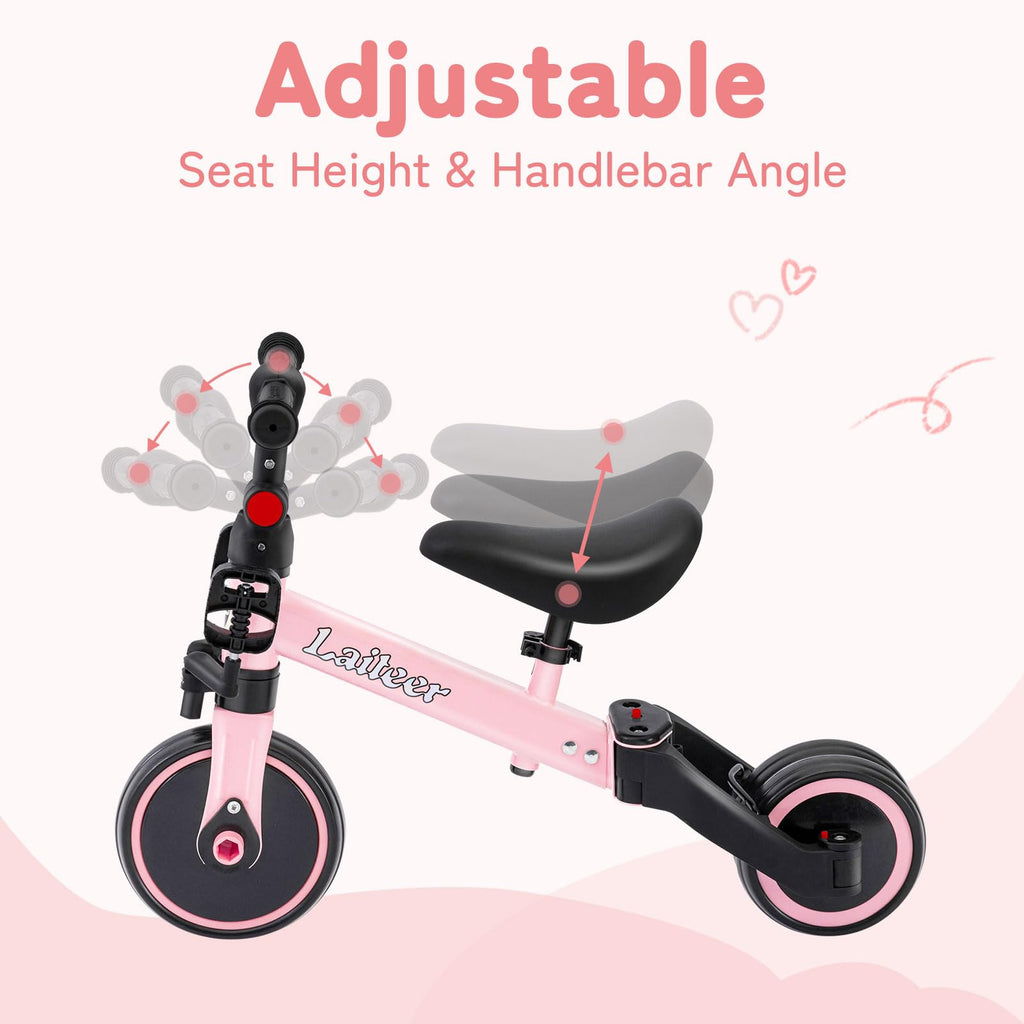 Folding Kids Tricycle with Adjustable Seat & Removable Pedal, Pink K92903