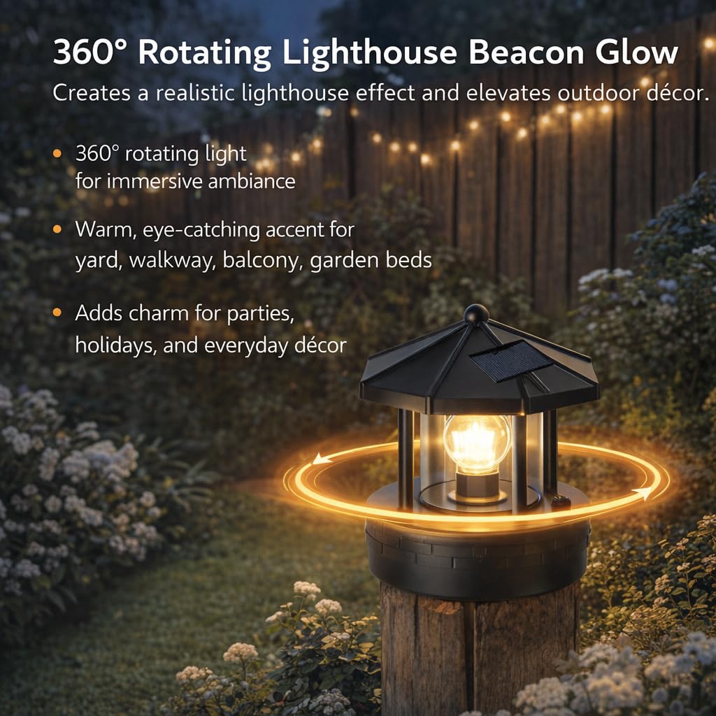 Solar Lighthouse Lamp with Rotating Beacon IP44 Waterproof LED Light D9536