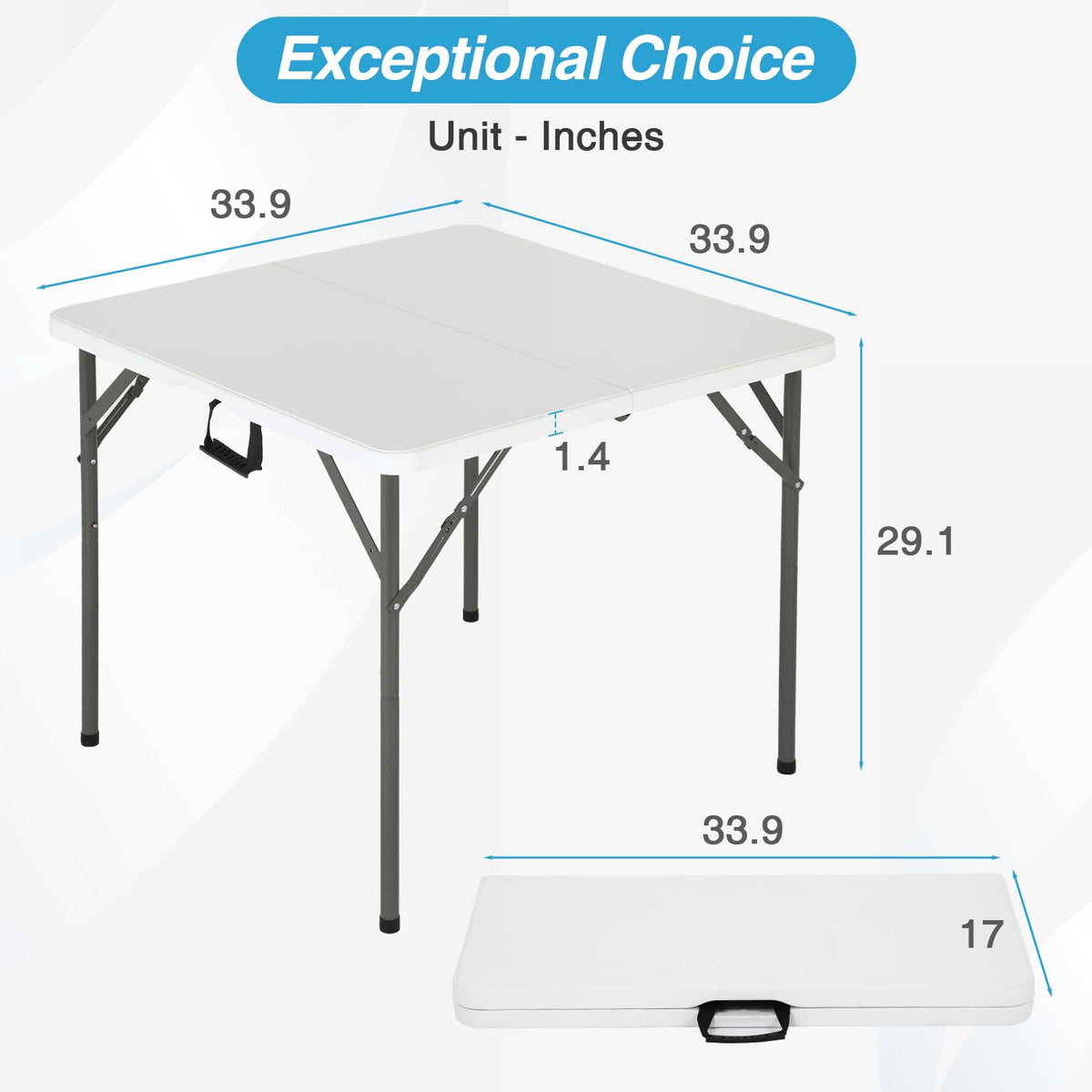 34" White Portable Plastic Folding Table I181