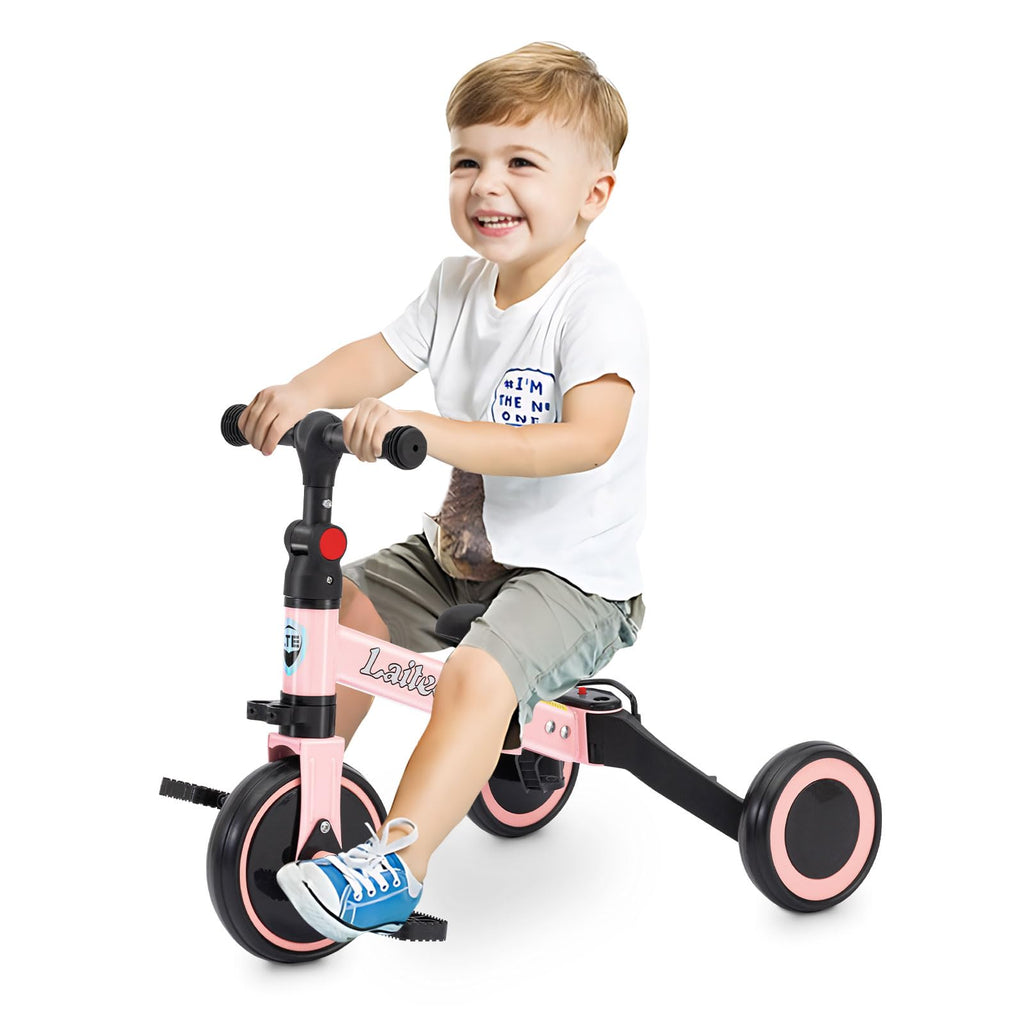 Folding Kids Tricycle with Adjustable Seat & Removable Pedal, Pink K92903