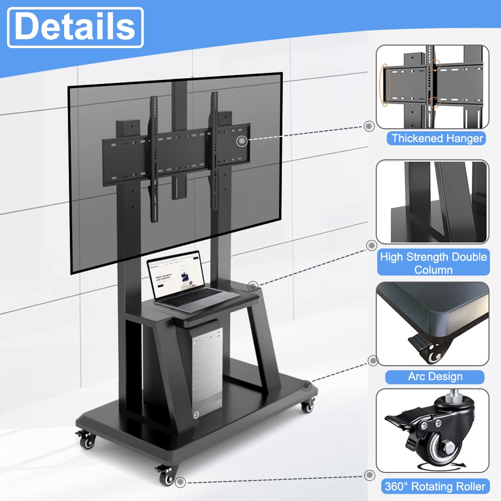 Mobile TV Stand on Wheels for 32-75 Inch Flat Panel Screens with Shelf B4993