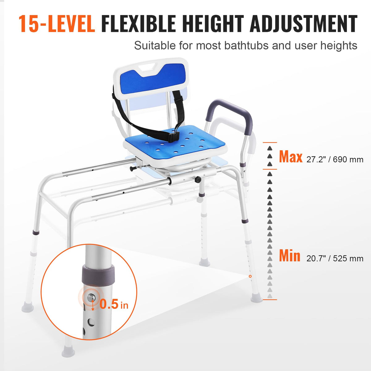 Sliding Tub Transfer Bench with 360 Degree Swivel Seat W1257