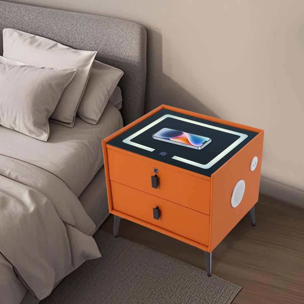 Wooden Nightstand with Fingerprint Lock Drawer and 2 Drawers Q455233