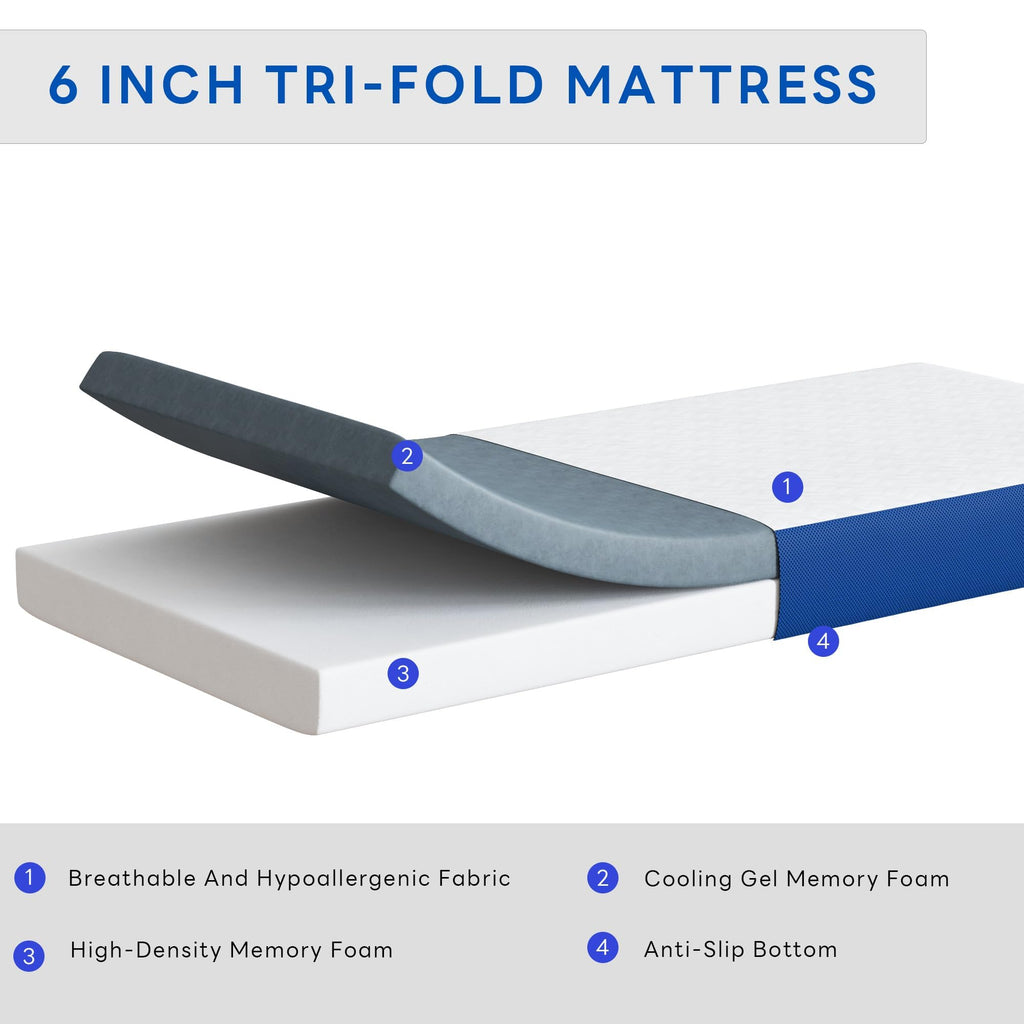 Queen 6 Inch Gel Memory Foam Trifold Mattress U457