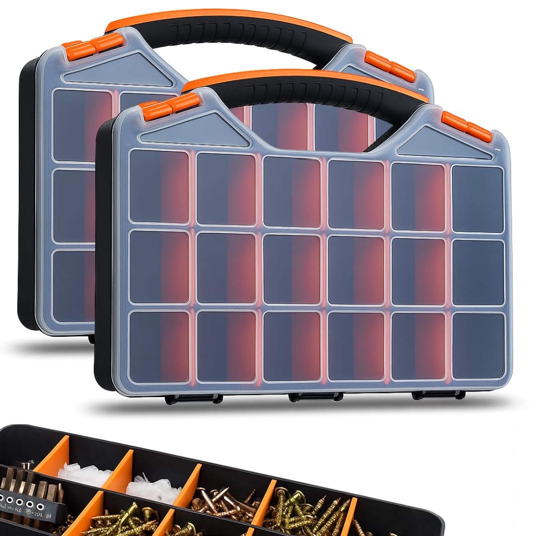 18-Compartment Portable Plastic Hardware Organizer Box A522548