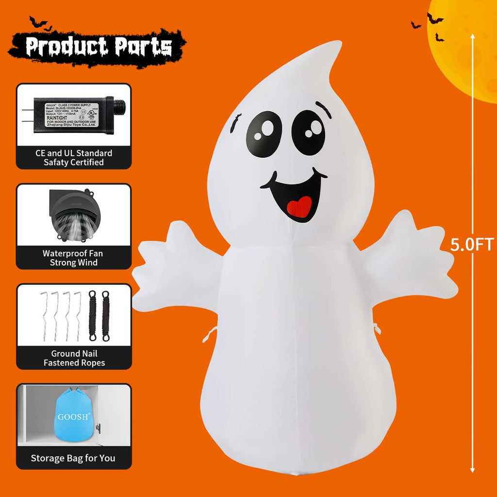5 FT Inflatable Ghost Outdoor Decoration with Built-in LEDs L495