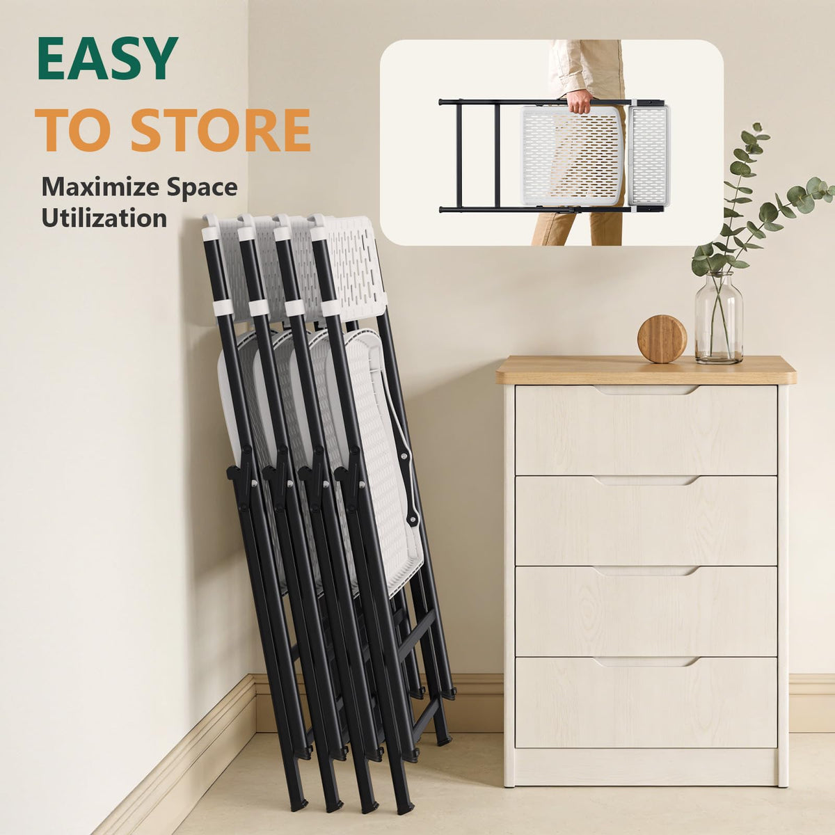 White 4-Pack Folding Chairs with Steel Frame E746
