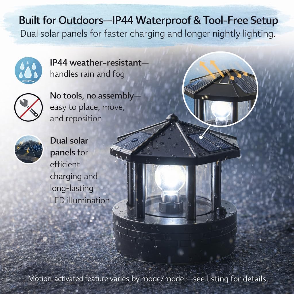 Solar Lighthouse Lamp with Rotating Beacon IP44 Waterproof LED Light D9536