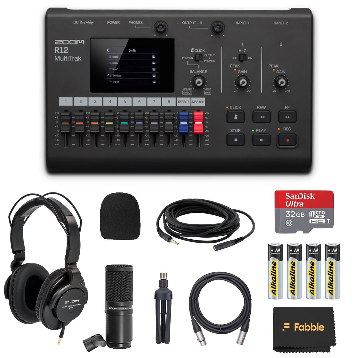 Portable Recorder Bundle with Podcast Mic Pack, Headphones, Mic Stand, XLR Cable, Foam Windscreen, Batteries and 32GB microSD Card B840