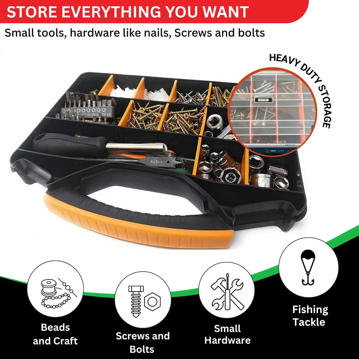 18-Compartment Portable Plastic Hardware Organizer Box A522548
