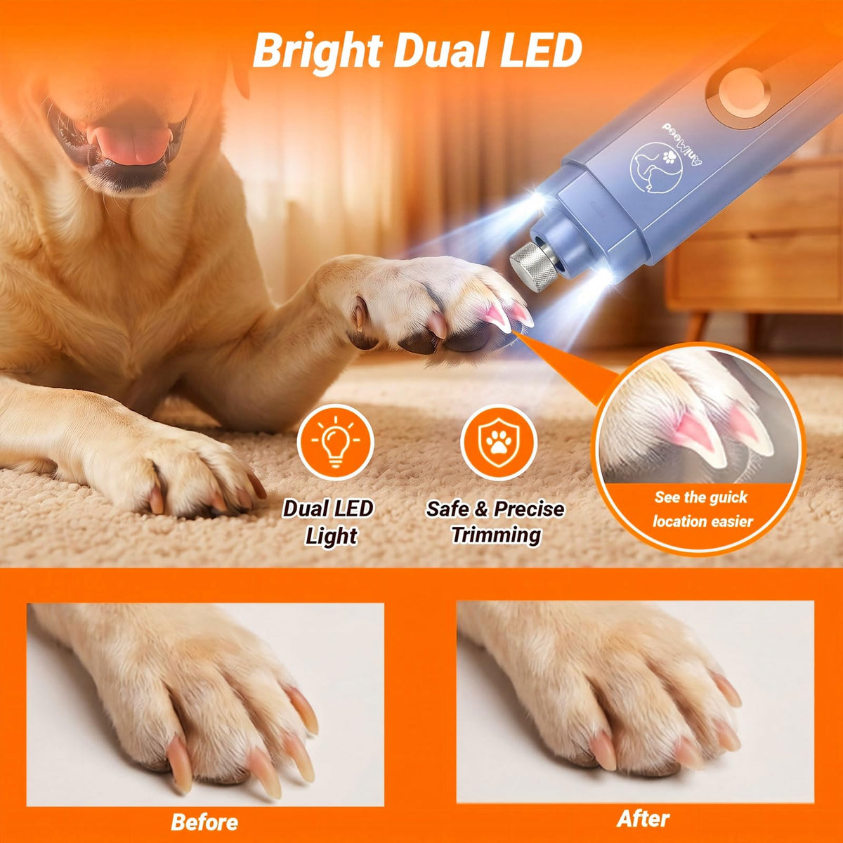 5-Speed Ultra Quiet Dog Nail Grinder with LED Light K566061