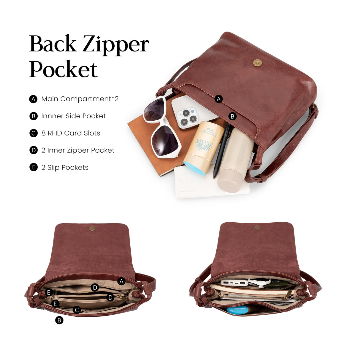 Vintage Leather Crossbody Bag with Multi-Pockets RFID B242463