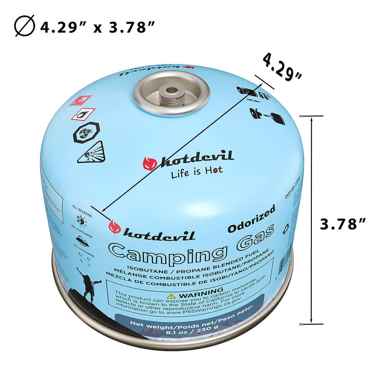 Isobutane Fuel Canister 230 Gram Camping Stove Fuel 8.1oz 4 packs O46045