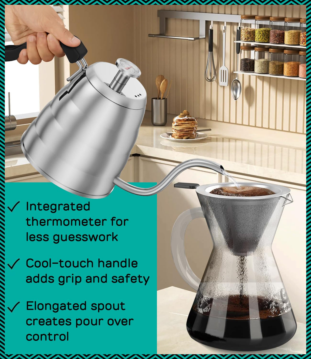 40oz Stainless Steel Gooseneck Kettle and 14oz Pour Over Coffee Maker R2195