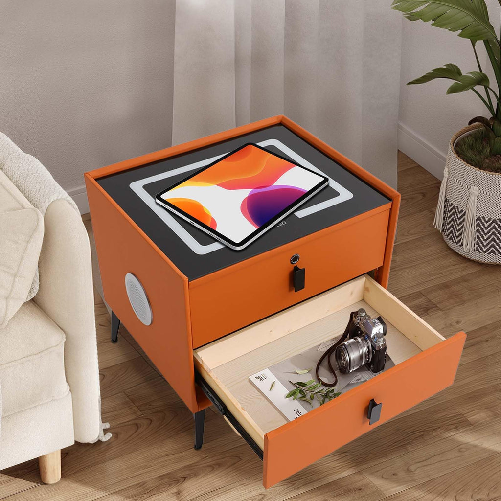 Wooden Nightstand with Fingerprint Lock Drawer and 2 Drawers Q455233