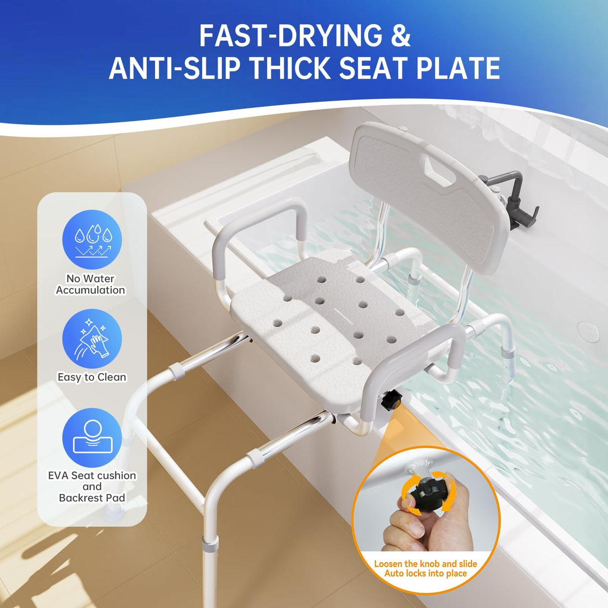360° Swivel Adjustable Transfer Shower Chair with EVA Seat E6746