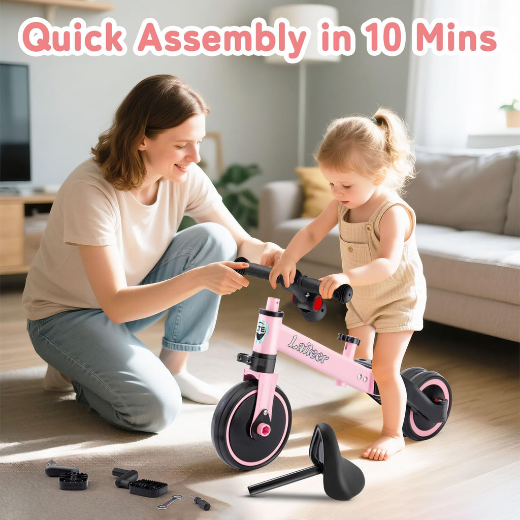 Folding Kids Tricycle with Adjustable Seat & Removable Pedal, Pink K92903