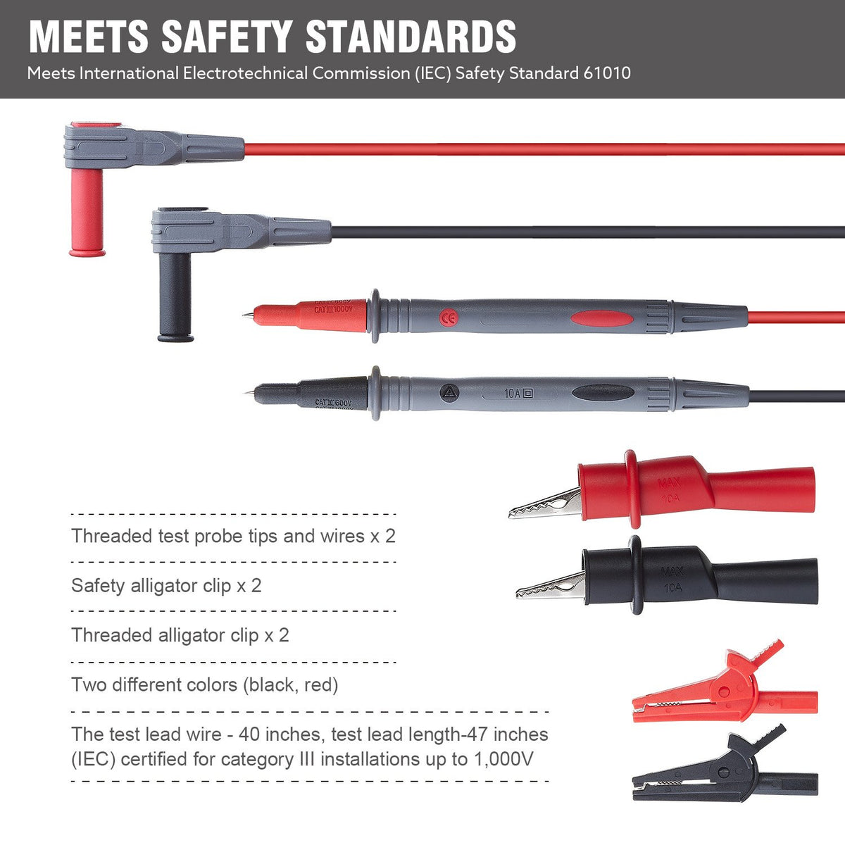 Silicone Multimeter Test Leads with Alligator Clips E269852