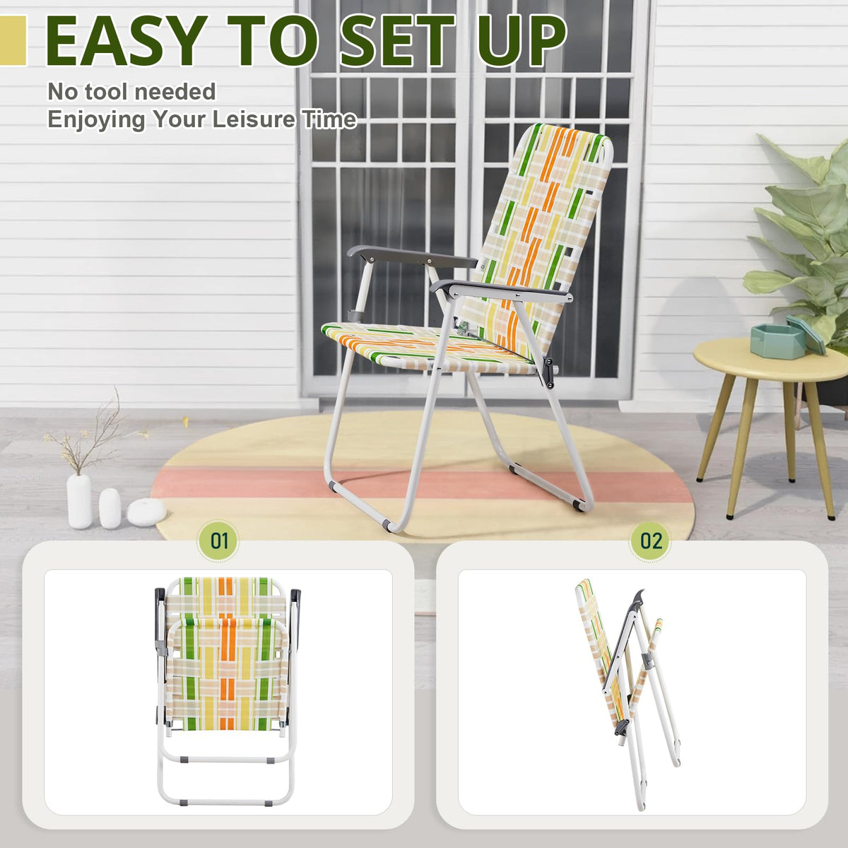 Yellow & Green Webbed Lawn Chairs Set of 2 B9457