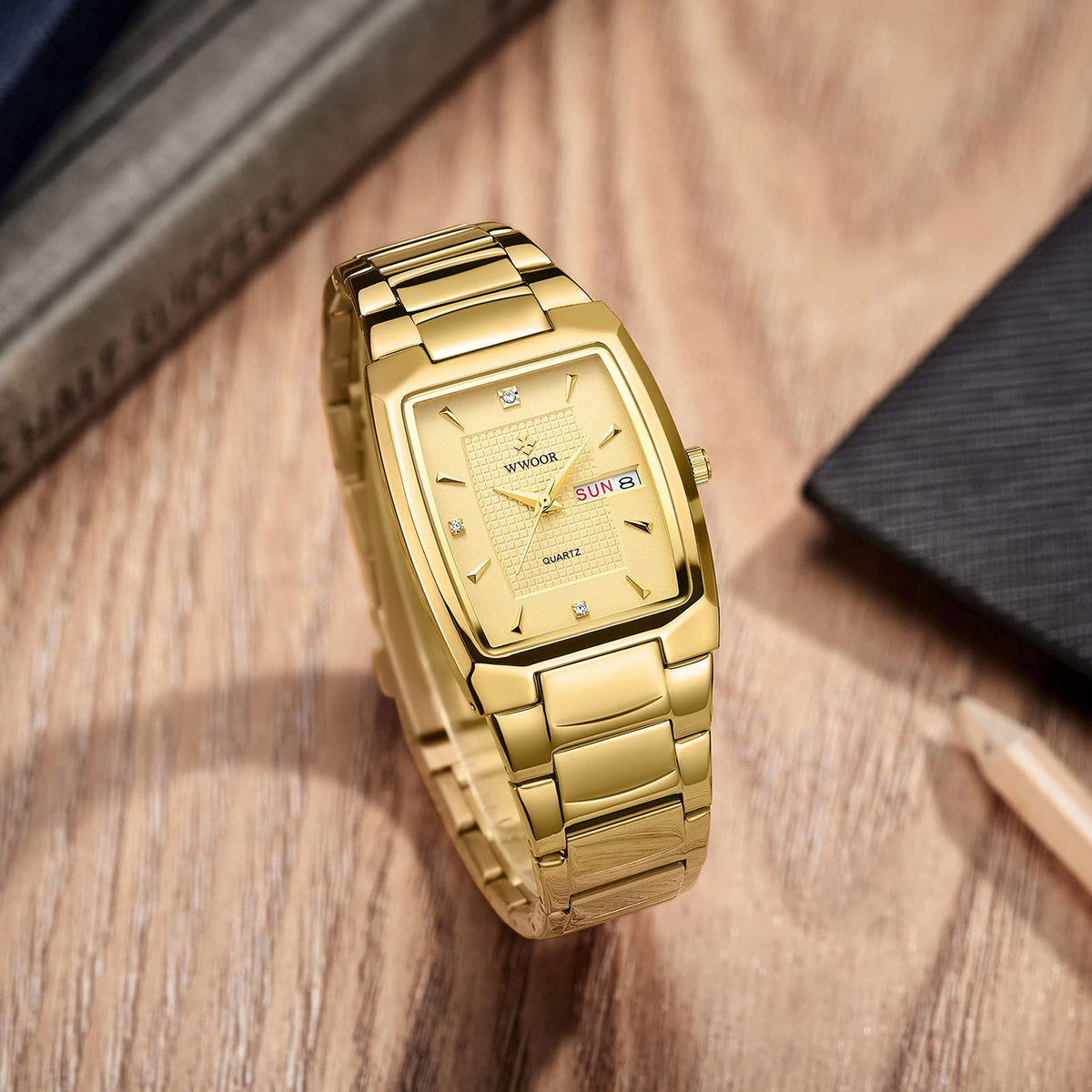 Square Stainless Steel Analog Quartz Watch with Date E233734