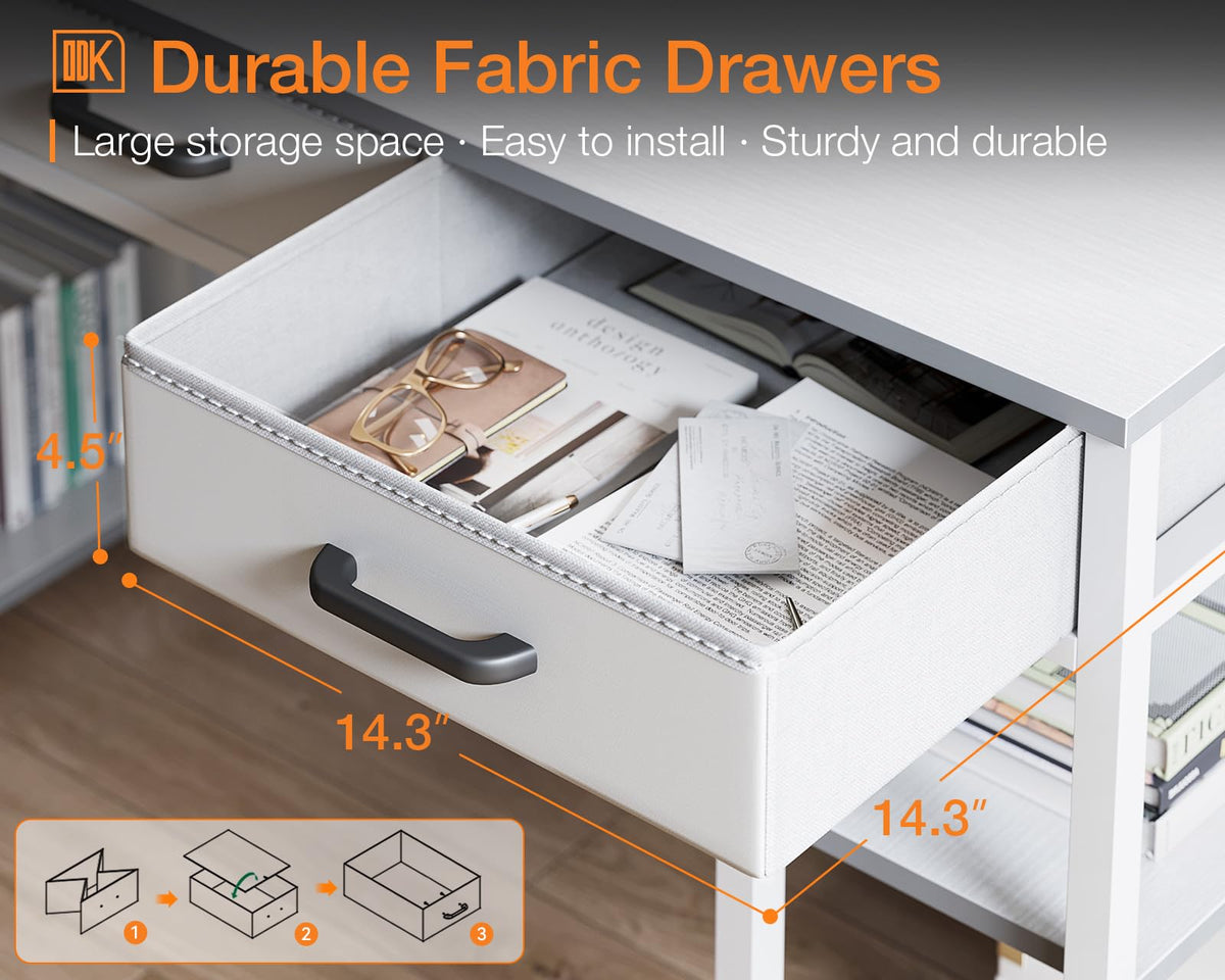 White 48" Computer Desk with Fabric Drawers and Storage Shelves Z2673