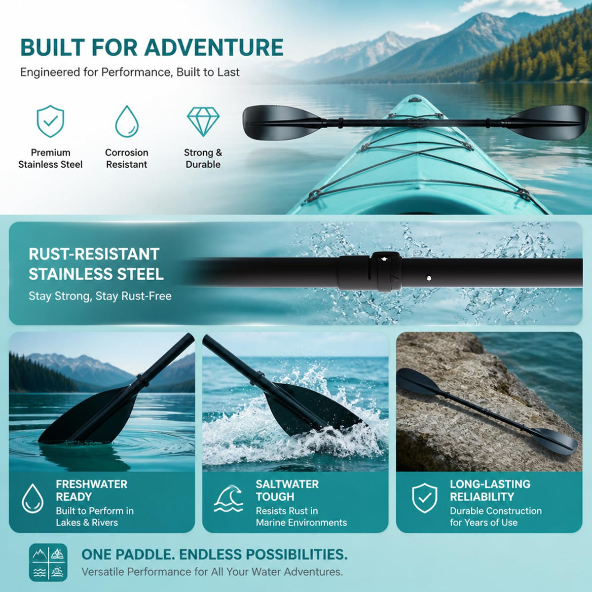4 Piece Adjustable Kayak Paddle with Storage Bag F678