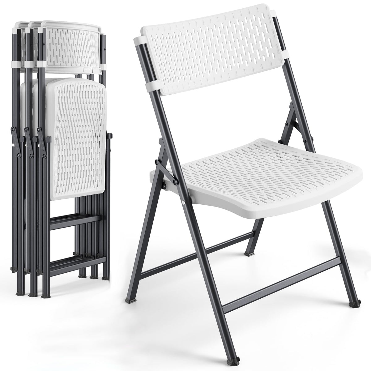 White 4-Pack Folding Chairs with Steel Frame E746