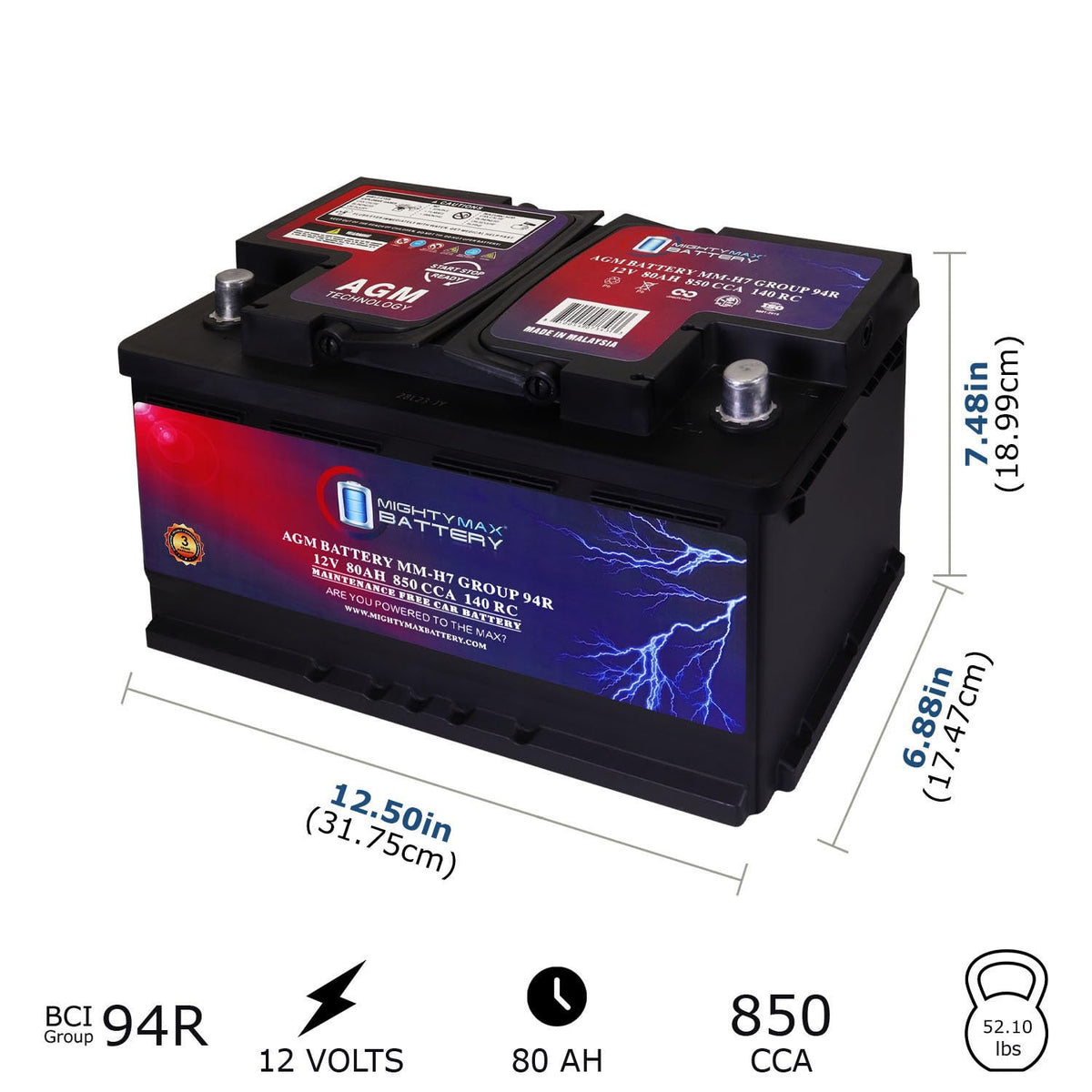 12V 80AH 850 CCA Replacement Battery N568965