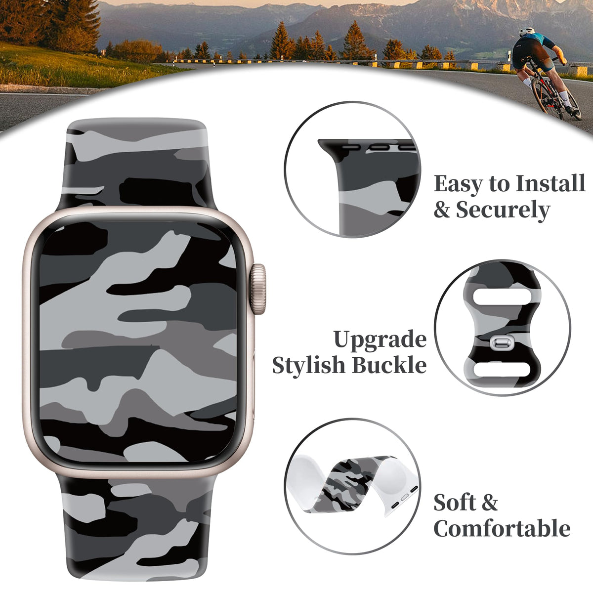 Camo Silicone Band for Apple Watch 38mm 40mm 41mm 42mm I443