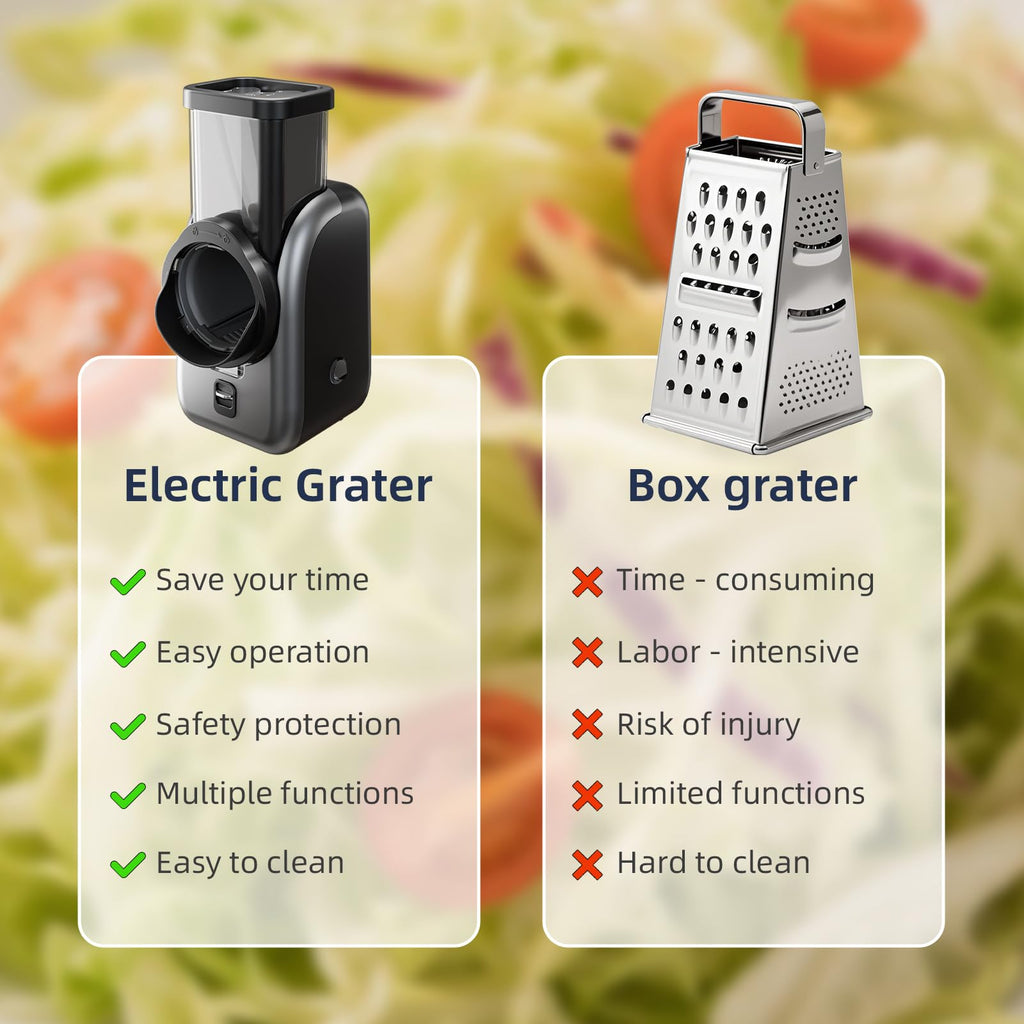 Electric Vegetable Slicer and Cheese Grater with 4 Stainless Steel Blades E6576