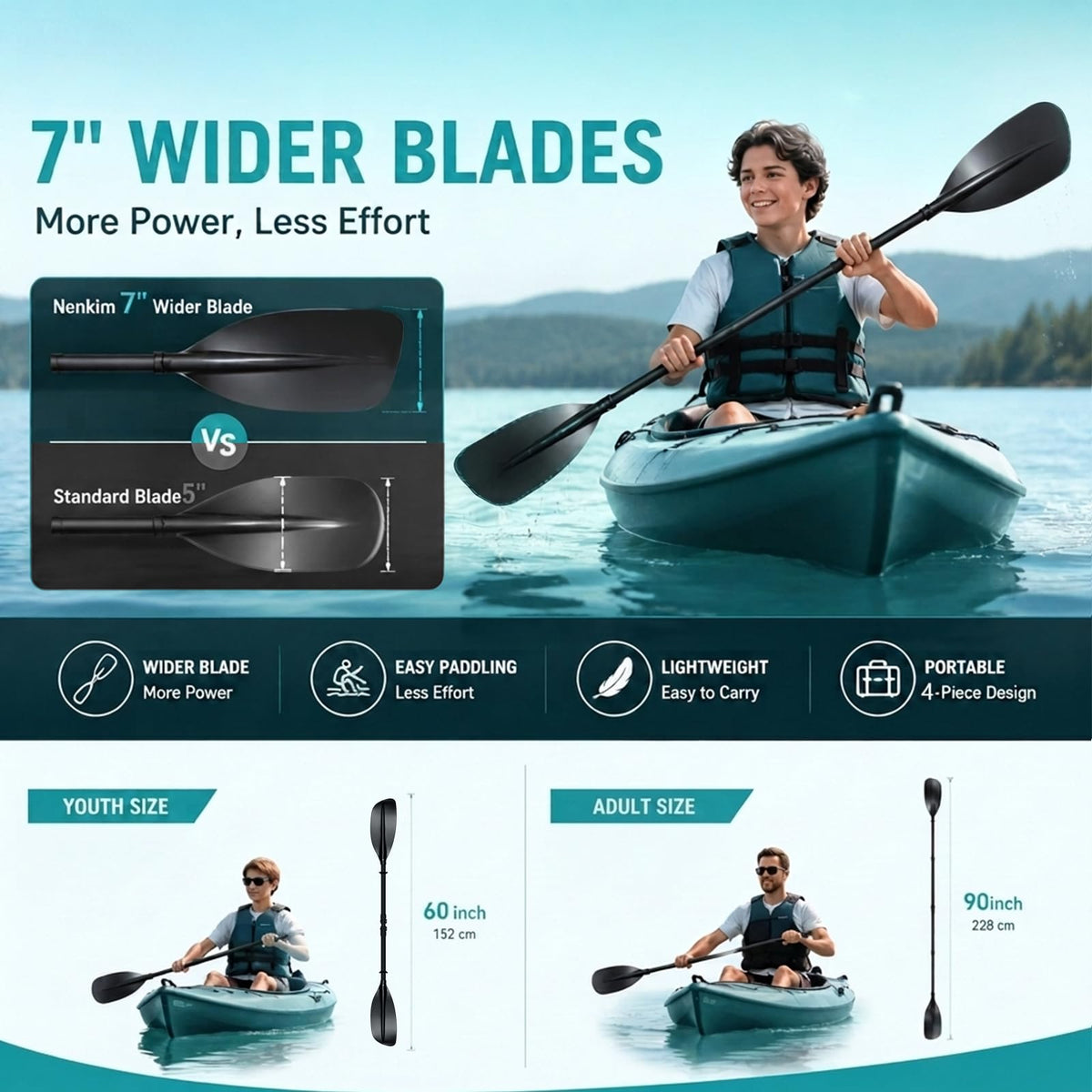 4 Piece Adjustable Kayak Paddle with Storage Bag F678