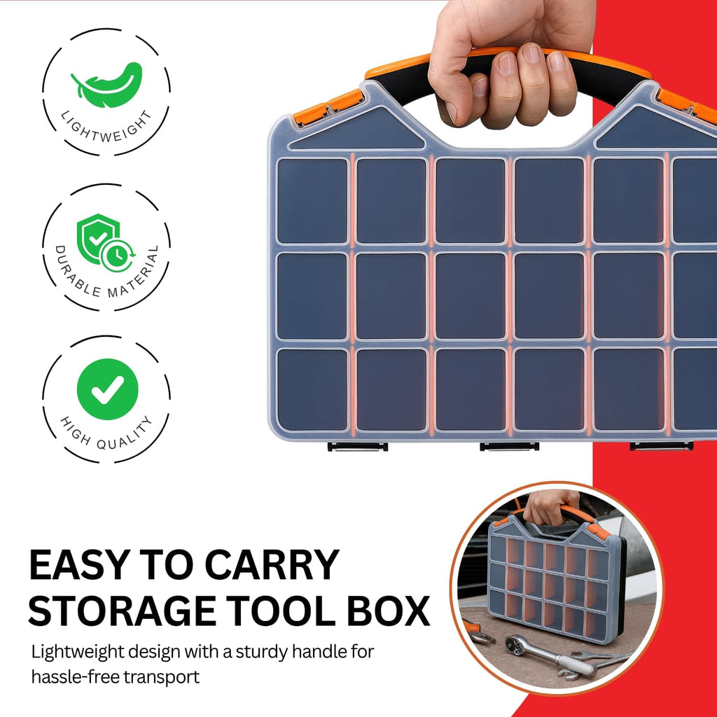 18-Compartment Portable Plastic Hardware Organizer Box A522548