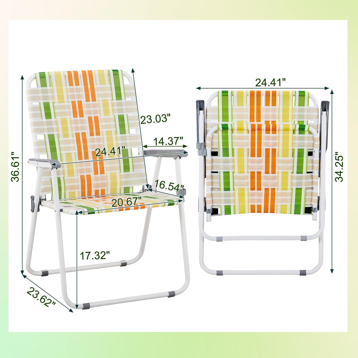 Yellow & Green Webbed Lawn Chairs Set of 2 B9457