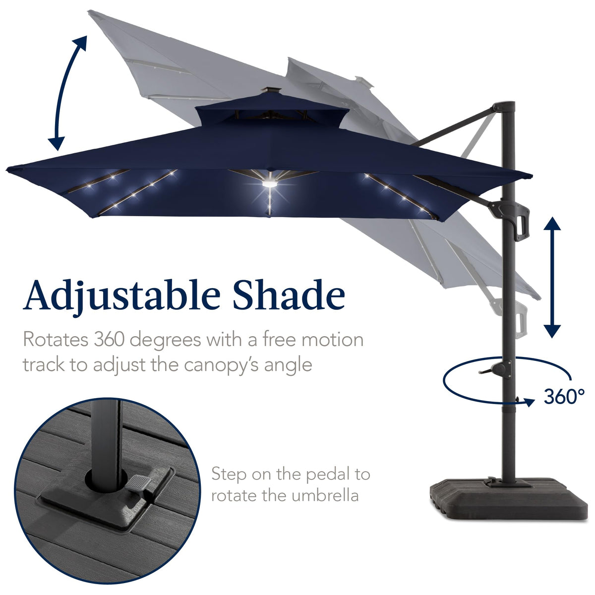 12x12ft LED Cantilever Patio Umbrella with Base and 360° Rotation U125108