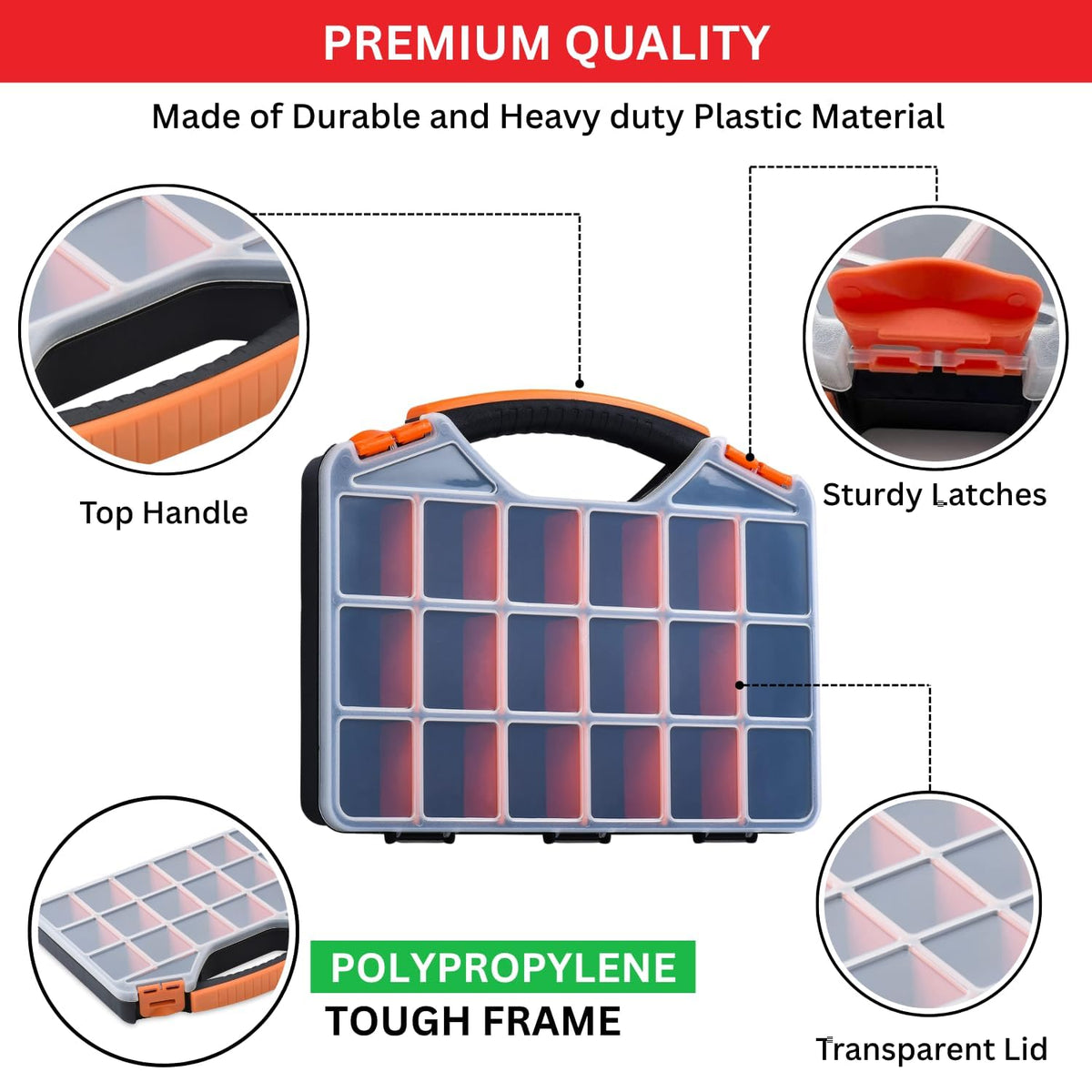 18-Compartment Portable Plastic Hardware Organizer Box A522548