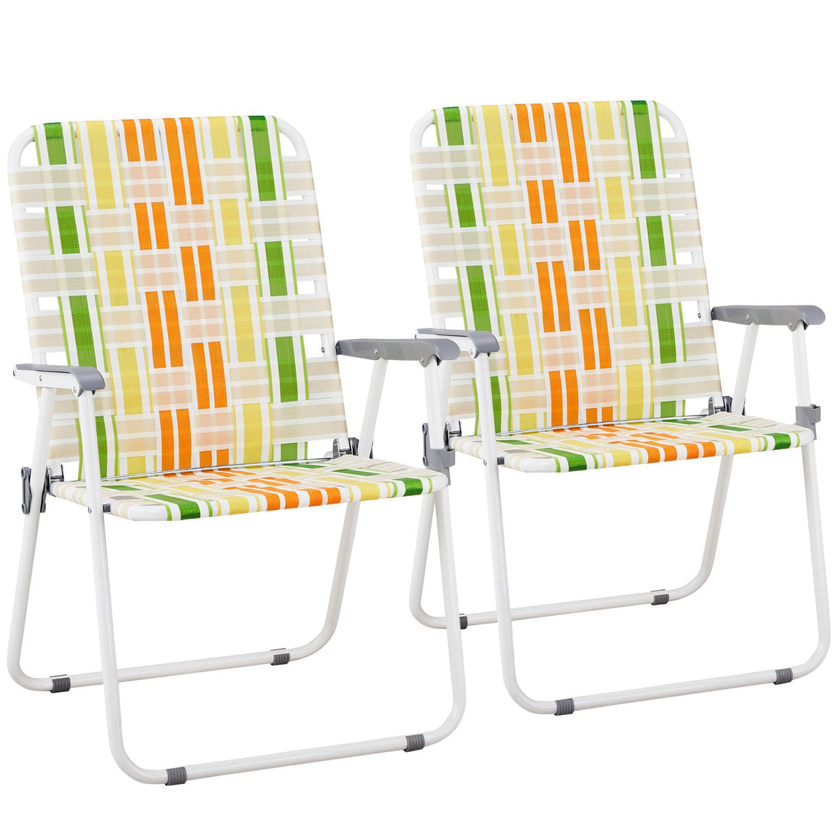 Yellow & Green Webbed Lawn Chairs Set of 2 B9457