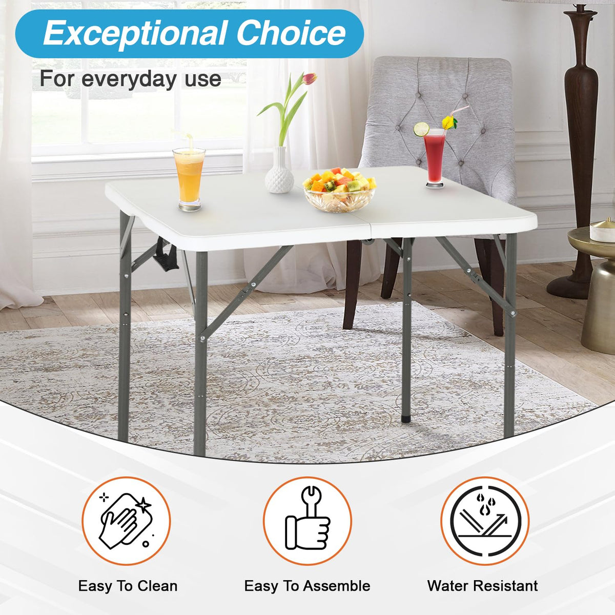 34" White Portable Plastic Folding Table I181