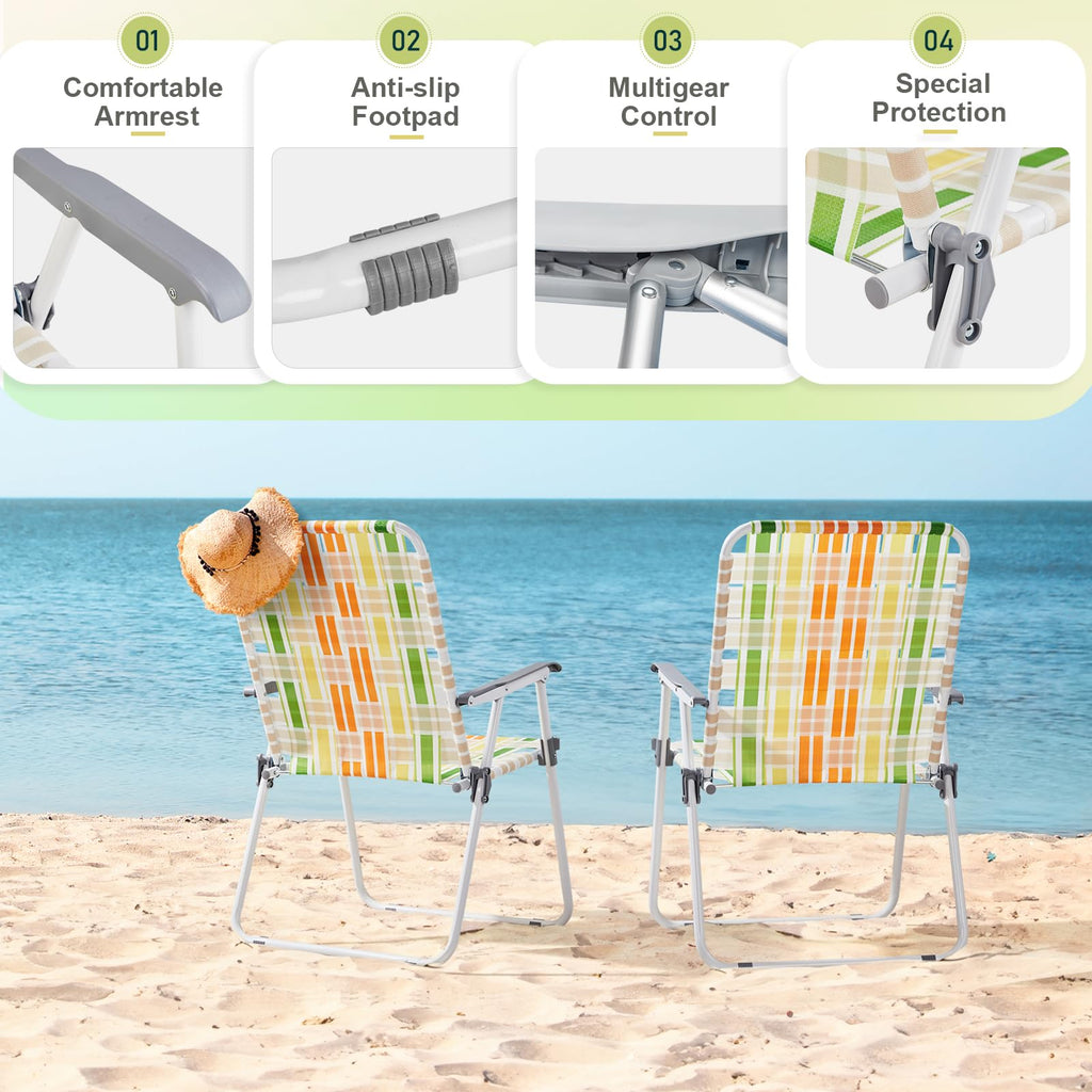 Yellow & Green Webbed Lawn Chairs Set of 2 B9457